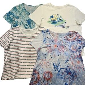 Kim Rogers Shirt Womens Medium Lot 4 Graphic Print‎ Short Sleeve Casual Tops